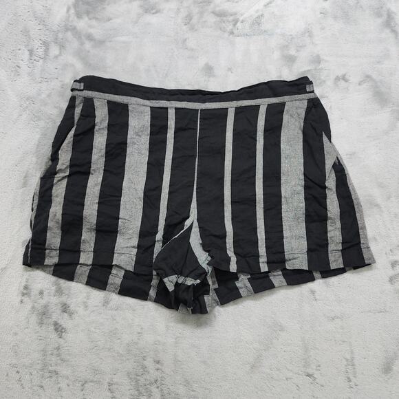 Who What Wear Shorts Womens L Black Gray Striped Linen Blend Pull On Tab Waist - Picture 1 of 10